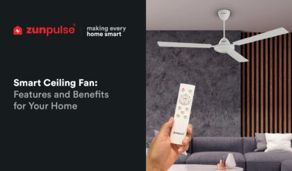 A smart ceiling fan controlled by a mobile app.