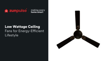A low wattage ceiling fan mounted on a white ceiling